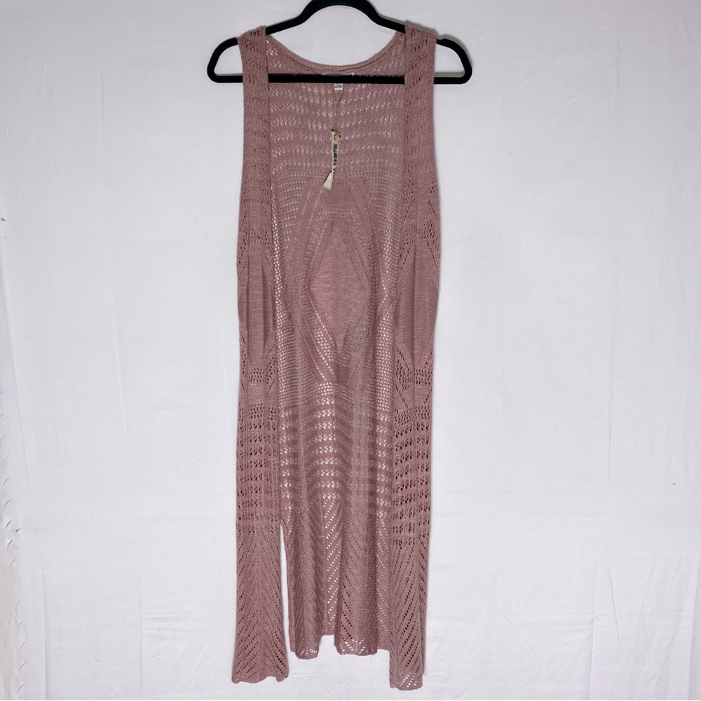 Moral Fiber Pink Knit Open Front Long Vest S NWT Boho Festival Cottagecore Fairy